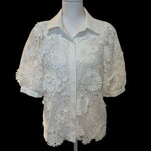 Anthropology JADE by Melody‎ Tam White Floral Lace Blouse Top M Medium Wedding